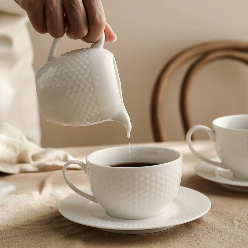 Grid Pattern Coffee Cup and Saucer Set with Teapot tableware view 2