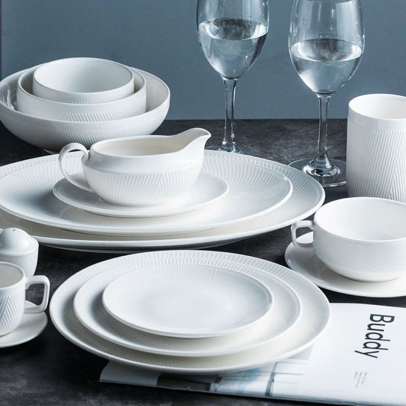 White Relief Ceramic Dinnerware Set