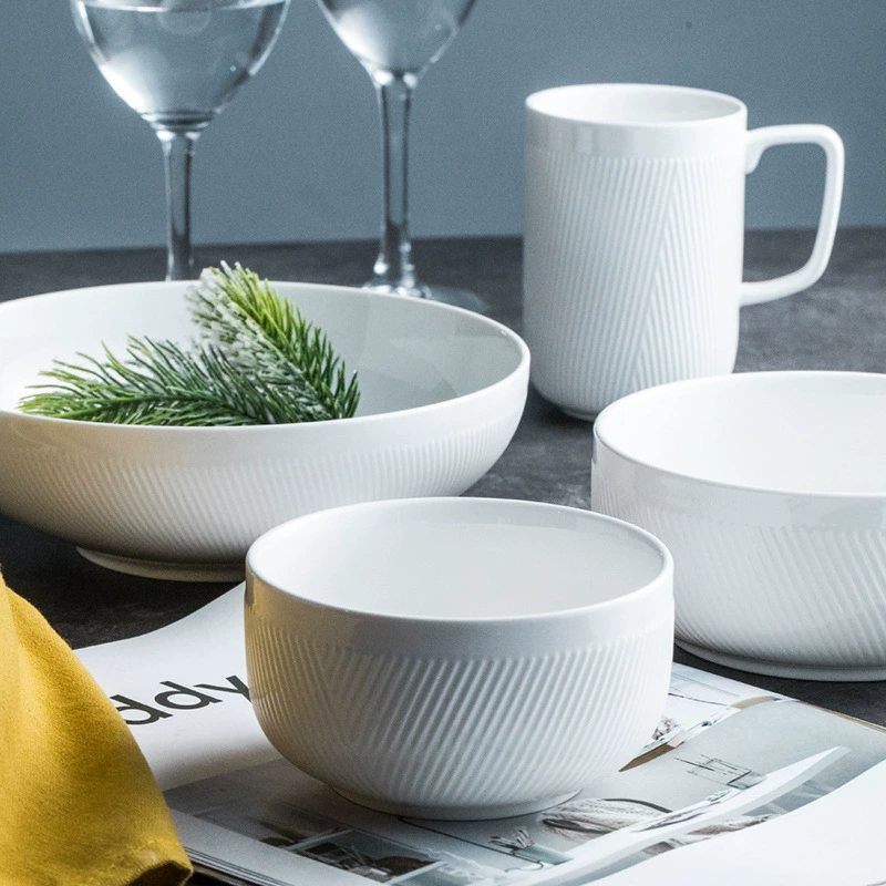 白レリーフセラミック食器セット tableware view 2