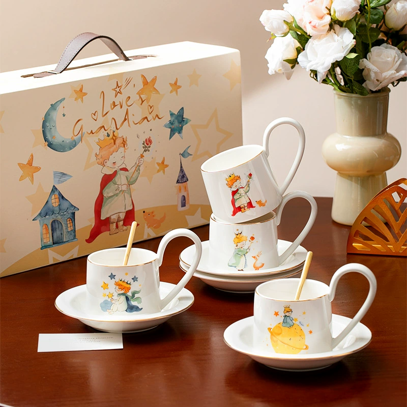 Ceramic Coffee Cup and Saucer Set with Gold Trim