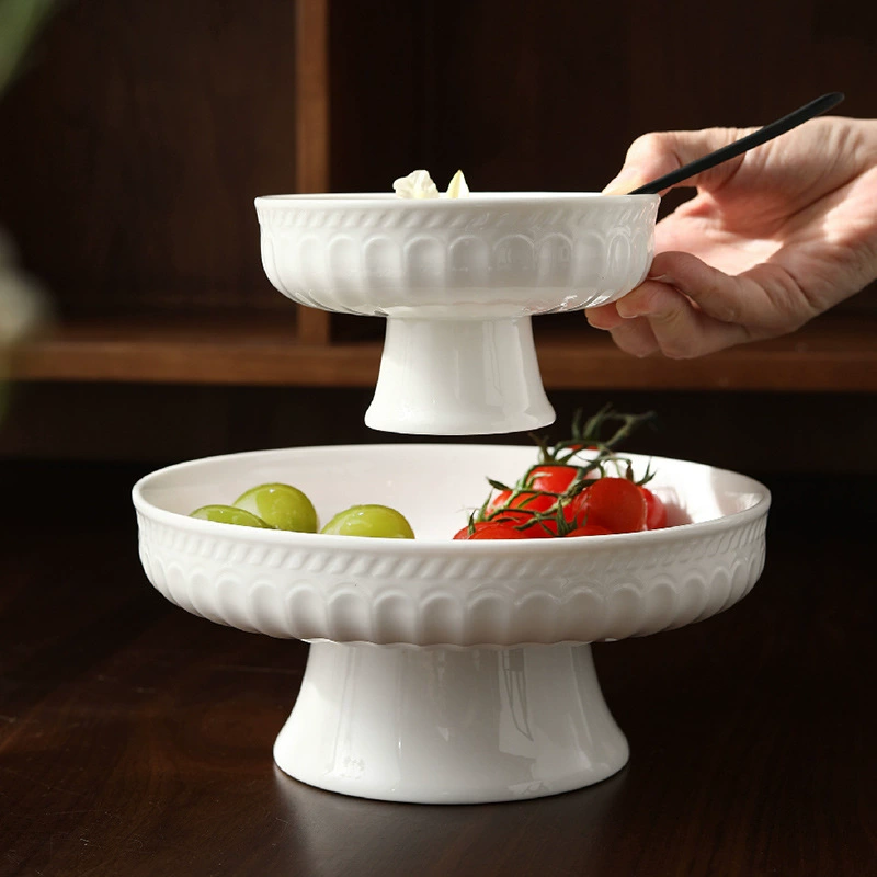 Relief High-Foot Ceramic Fruit Bowl