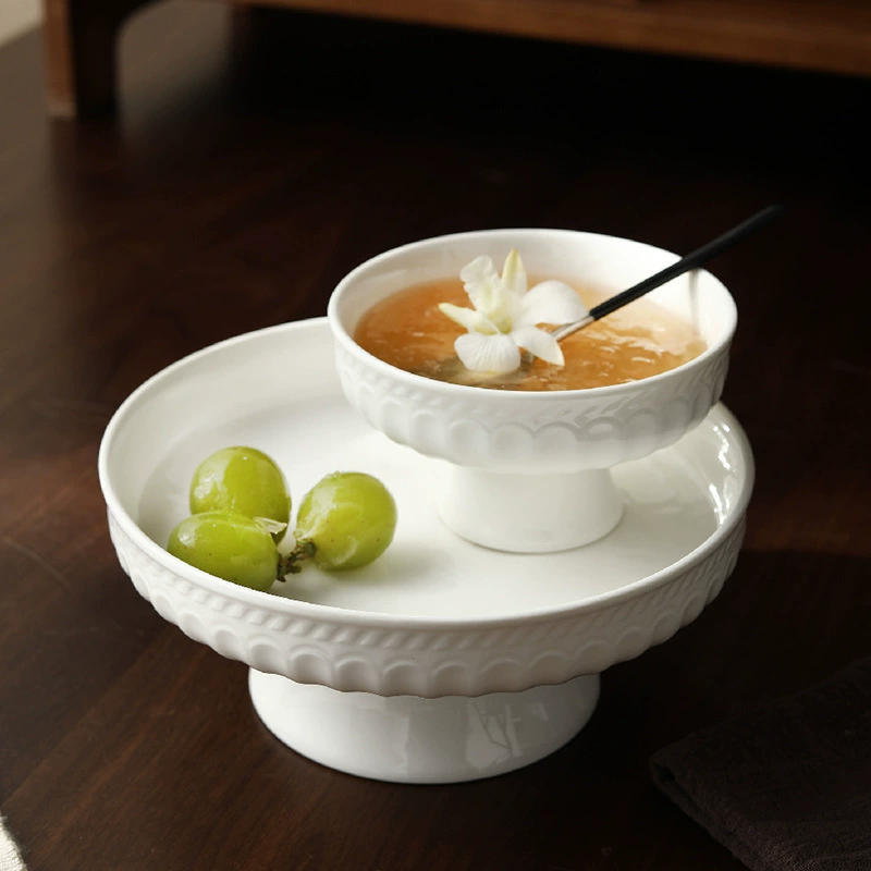 Relief High-Foot Ceramic Fruit Bowl tableware view 2