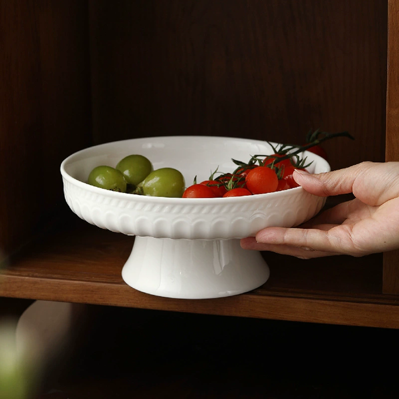 Relief High-Foot Ceramic Fruit Bowl tableware view 3