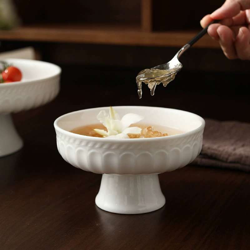 Relief High-Foot Ceramic Fruit Bowl tableware view 4