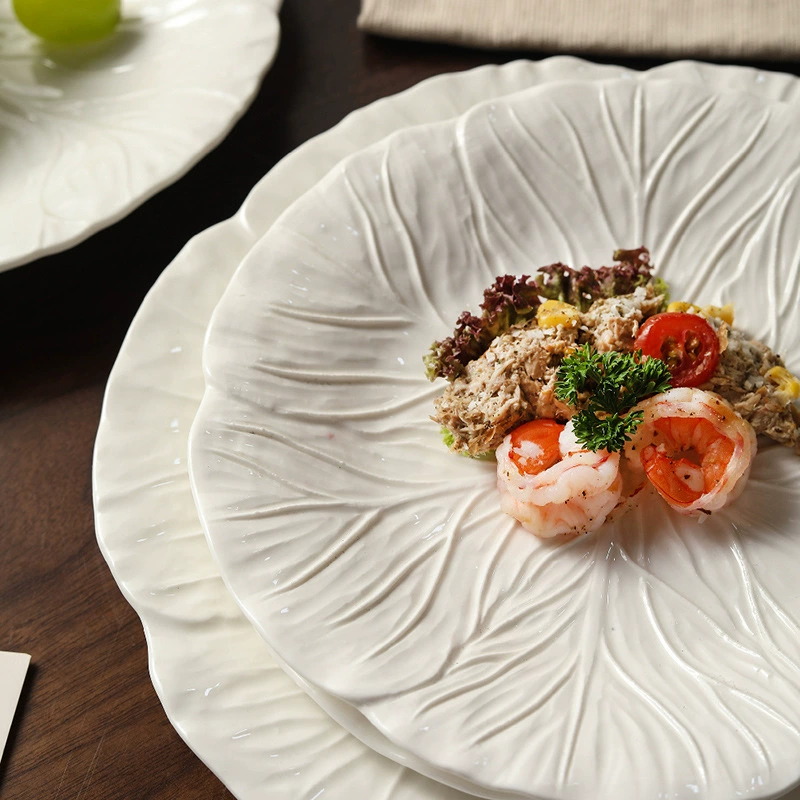 Керамическая обеденная тарелка с цветочным рельефом tableware view 4