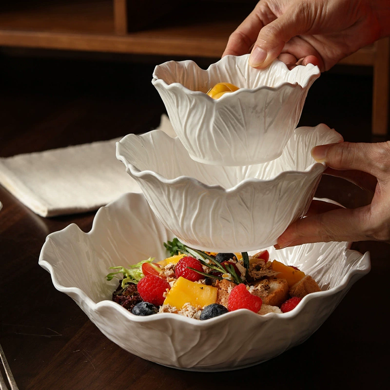 Flower Relief Ceramic Salad Bowl