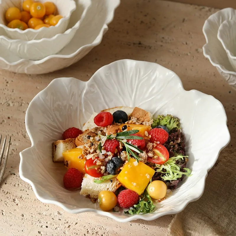 Flower Relief Ceramic Salad Bowl tableware view 2
