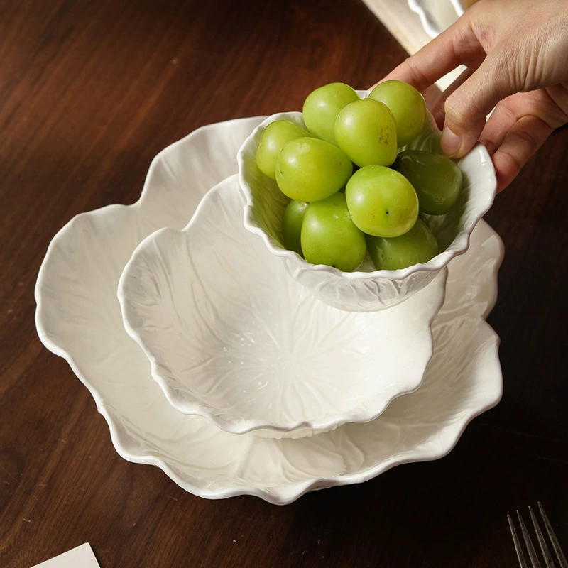 Flower Relief Ceramic Salad Bowl tableware view 3