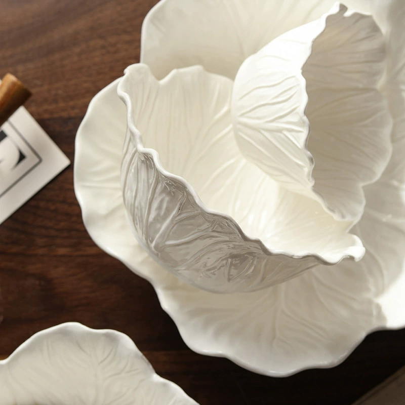 Flower Relief Ceramic Salad Bowl tableware view 4