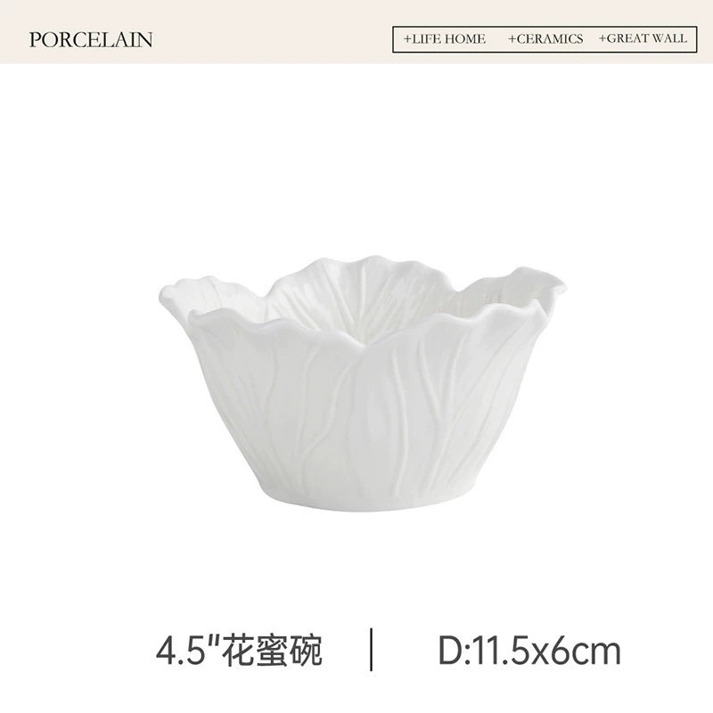 Flower Relief Ceramic Salad Bowl tableware view 6