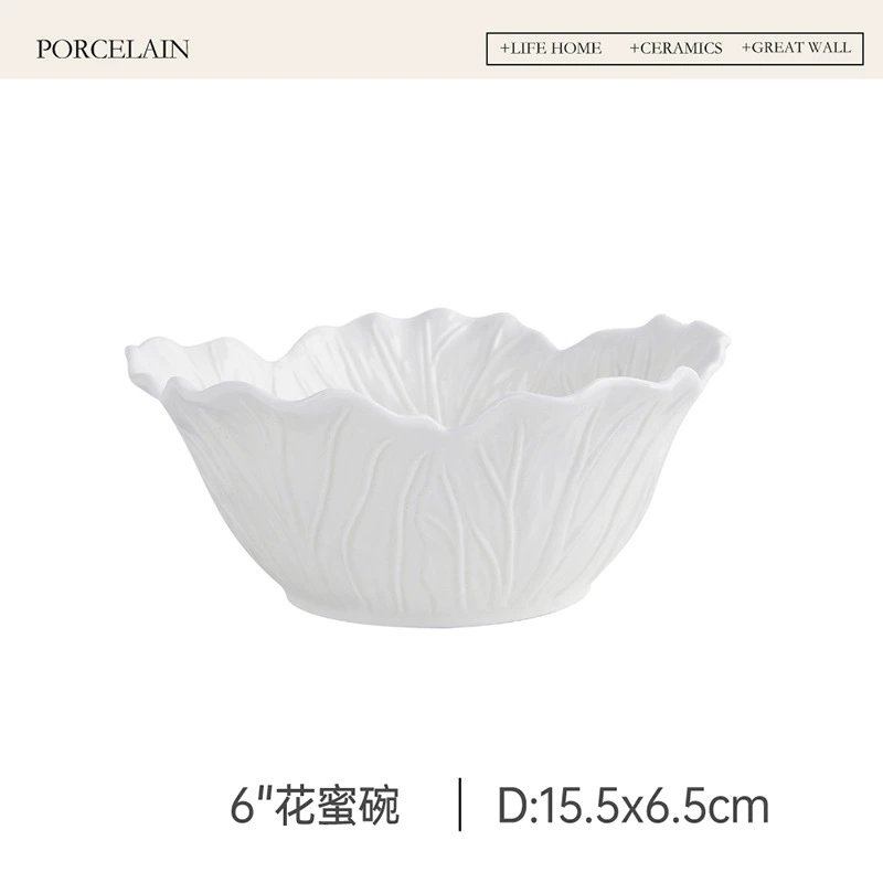 Flower Relief Ceramic Salad Bowl tableware view 7