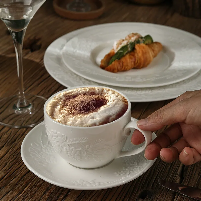 Christmas Relief Ceramic Coffee Cup and Saucer Set