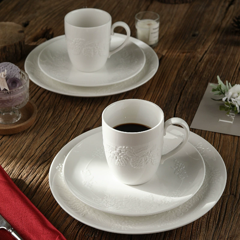 Christmas Relief Ceramic Coffee Cup and Saucer Set tableware view 2