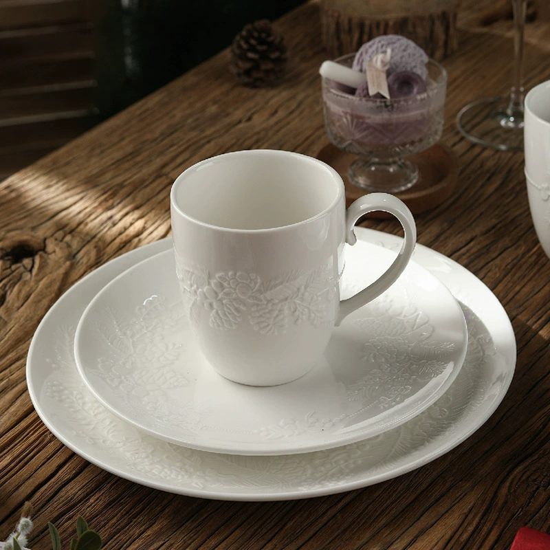 Christmas Relief Ceramic Coffee Cup and Saucer Set tableware view 3