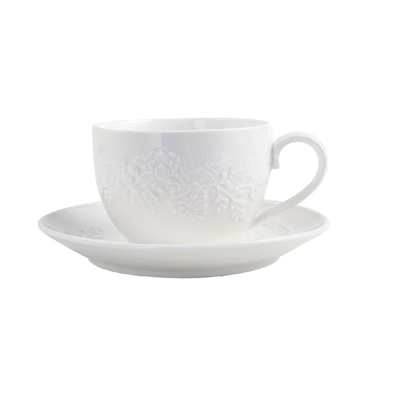 Christmas Relief Ceramic Coffee Cup and Saucer Set tableware view 5