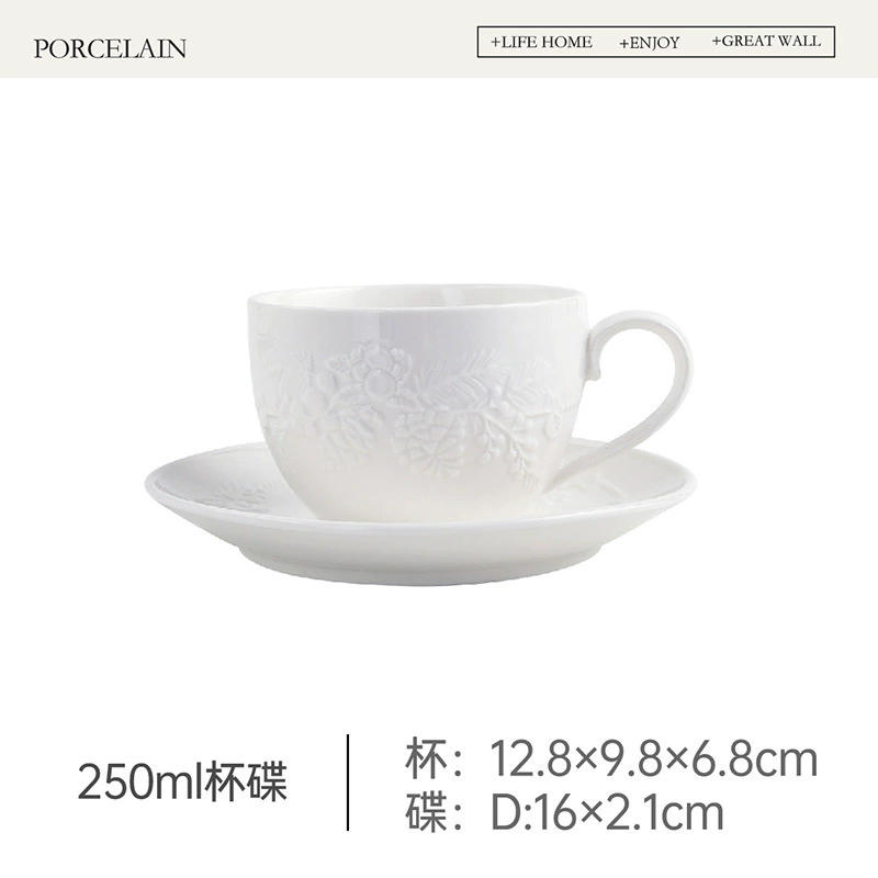 Christmas Relief Ceramic Coffee Cup and Saucer Set tableware view 7
