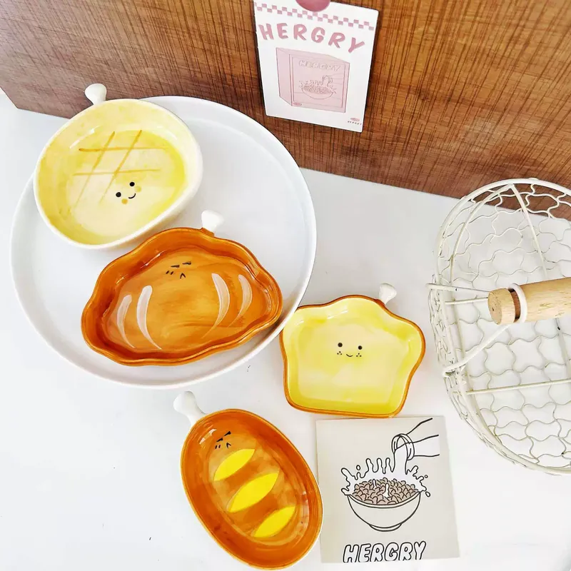 Ceramic Sauce Dish Bread Shape tableware view 2