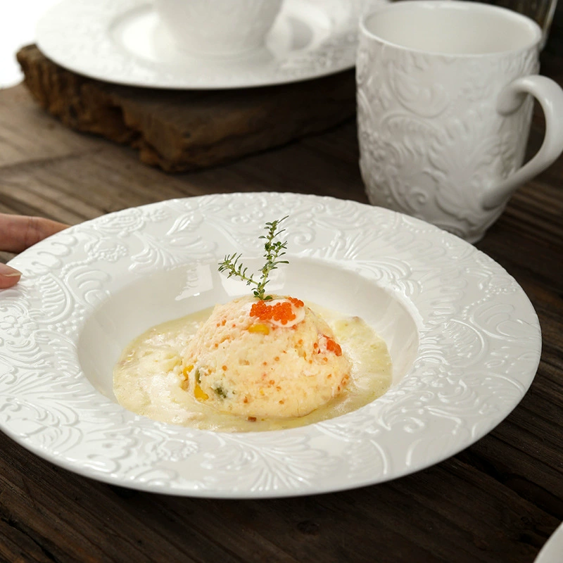 Conjunto de louça de cerâmica com relevo europeu tableware view 3