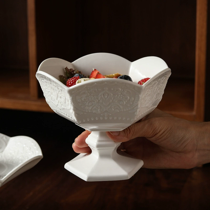 프렌치 릴리프 굽다리 세라믹 디저트 볼 tableware view 2