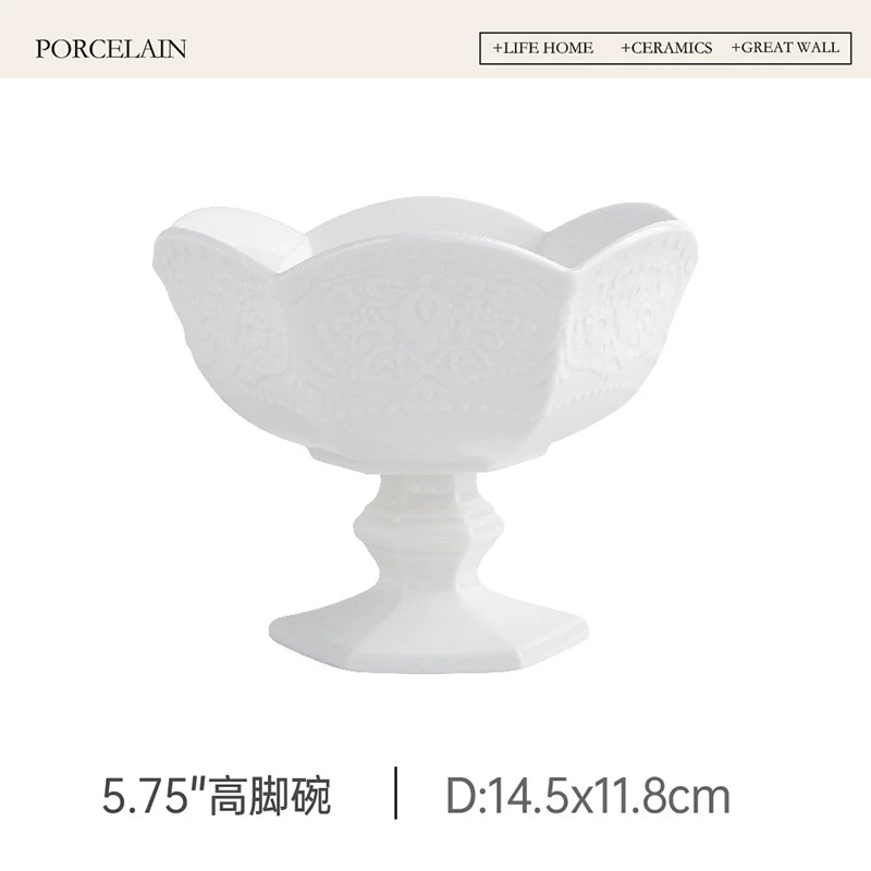 프렌치 릴리프 굽다리 세라믹 디저트 볼 tableware view 6
