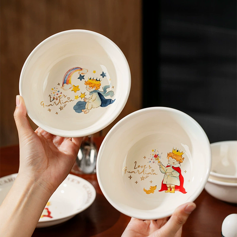 Porcelain Oatmeal Bowl with Cartoon Design