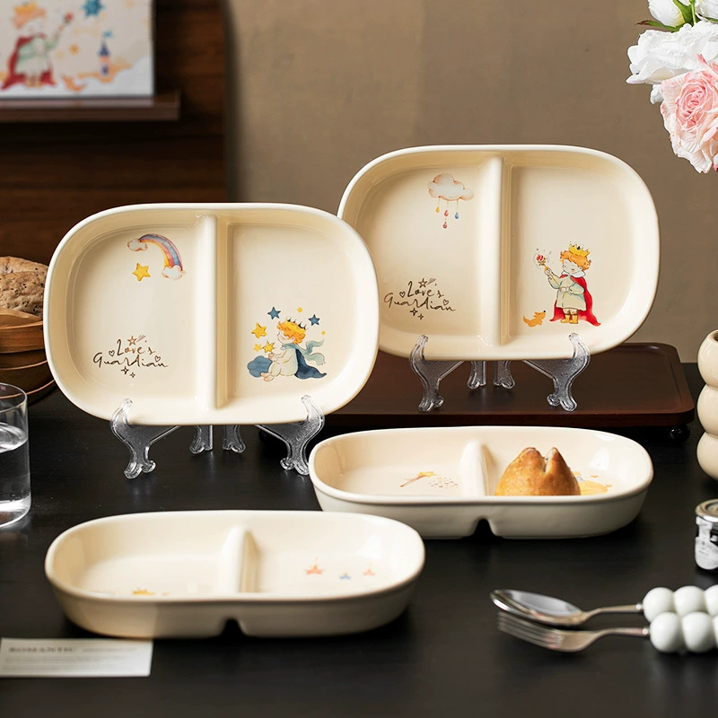 Plato rectangular dividido de porcelana con diseño de dibujos animados tableware view 2