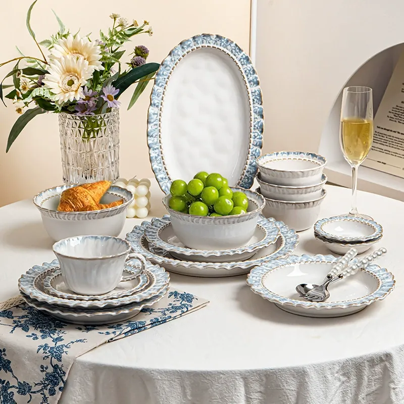 Porcelain Dinnerware Set with Blue Pattern