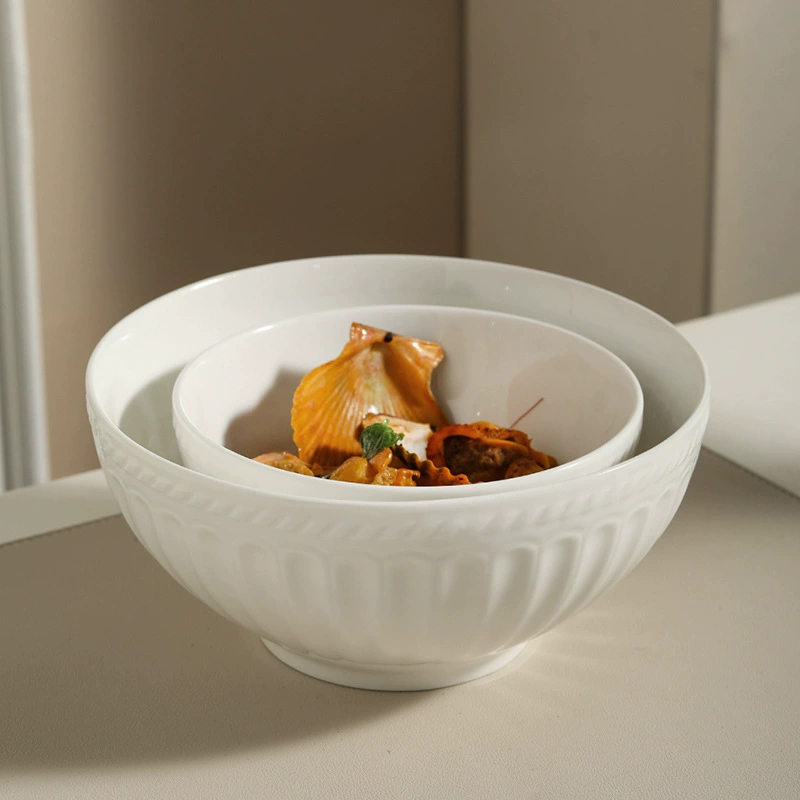 Roman Relief White Ceramic Rice Bowl