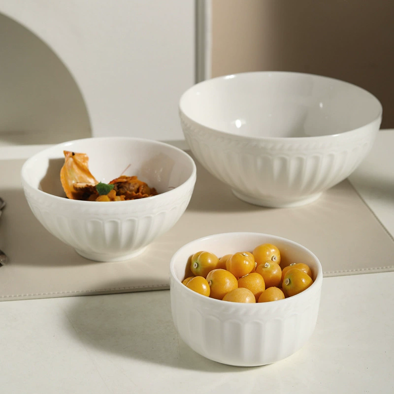 Roman Relief White Ceramic Rice Bowl tableware view 2