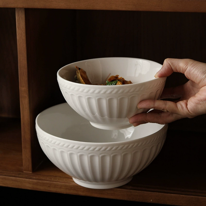 Roman Relief White Ceramic Rice Bowl tableware view 3