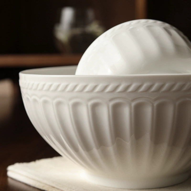 Roman Relief White Ceramic Rice Bowl tableware view 4