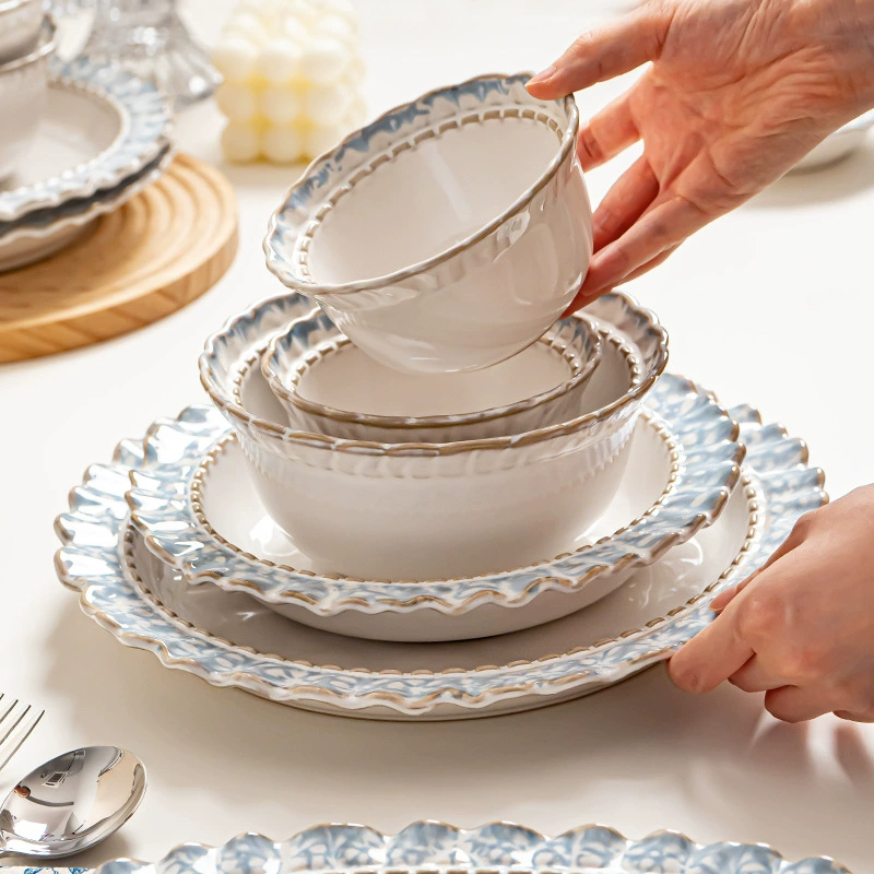 Porcelain Dinnerware Set with Blue Pattern