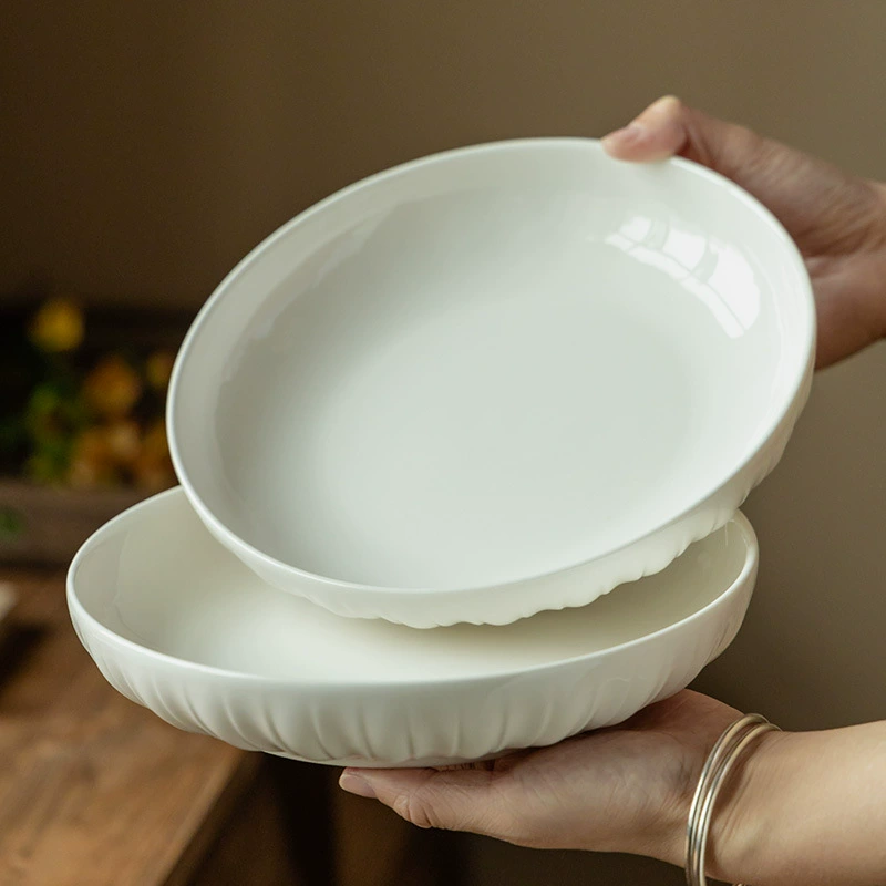 Vintage White Ceramic Deep Plate tableware view 4