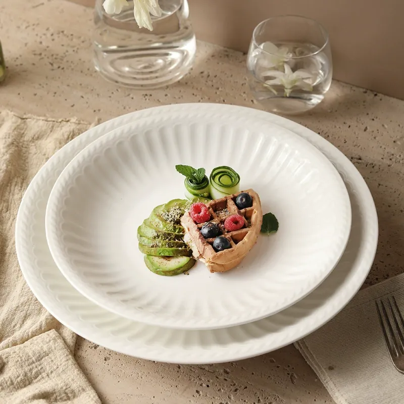 Roman Relief White Ceramic Dinner Plate