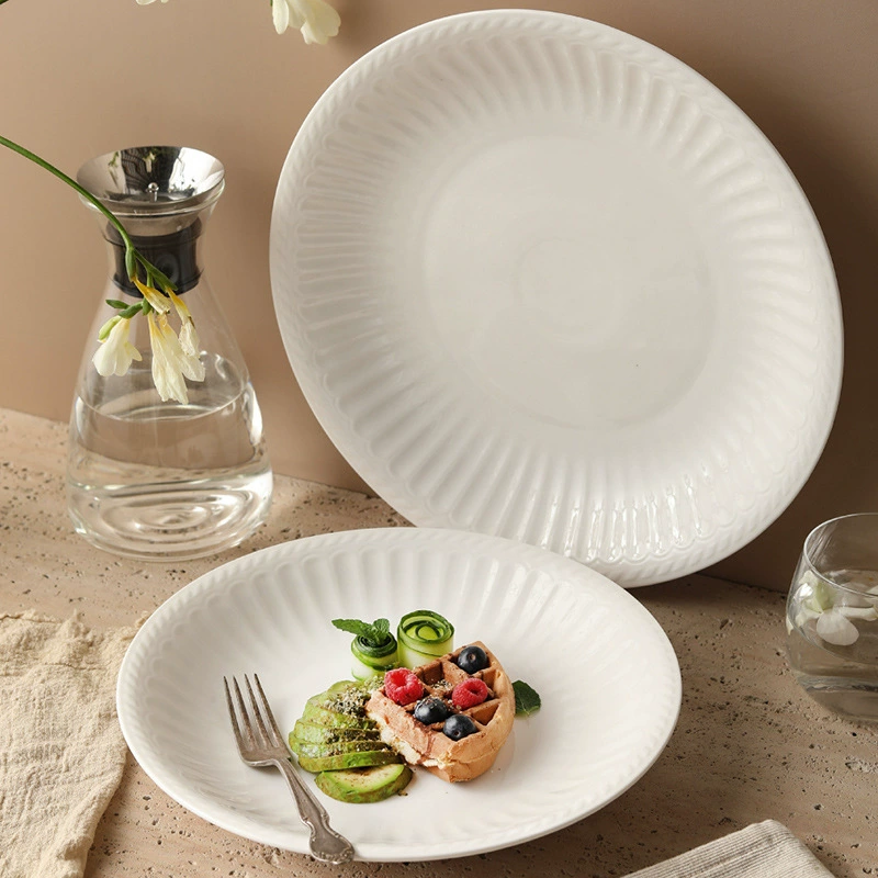 Roman Relief White Ceramic Dinner Plate tableware view 2