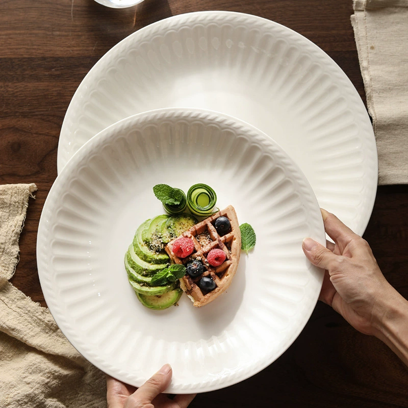 Roman Relief White Ceramic Dinner Plate tableware view 3