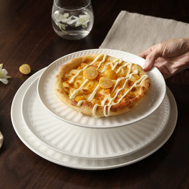 Roman Relief White Ceramic Pizza Plate