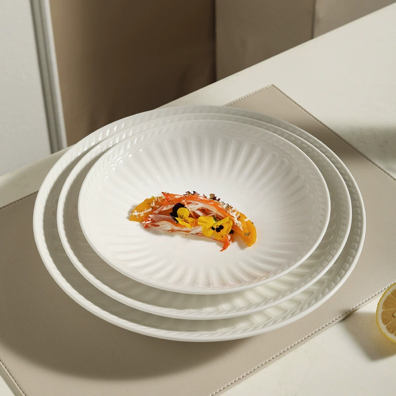 White Roman Relief Porcelain Salad Plate