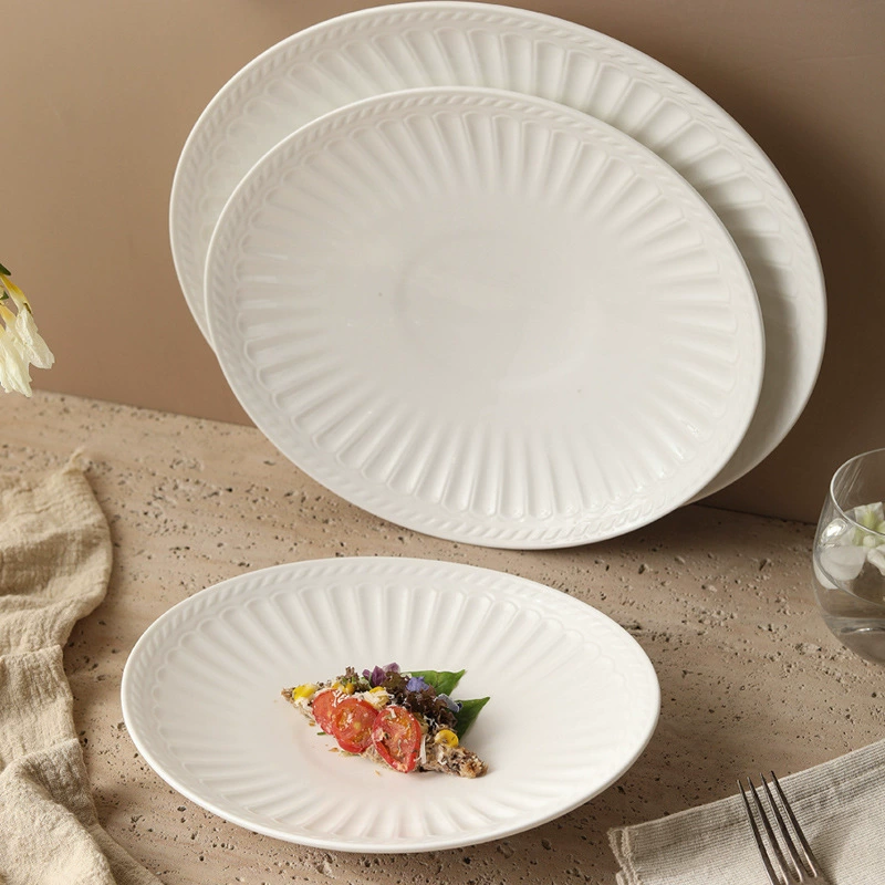 طبق سمك بيضاوي بورسلين بنقش روماني بارز tableware view 2