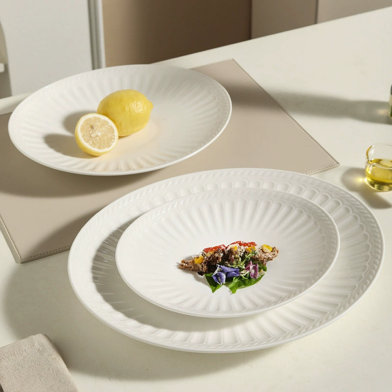 طبق سمك بيضاوي بورسلين بنقش روماني بارز tableware view 3