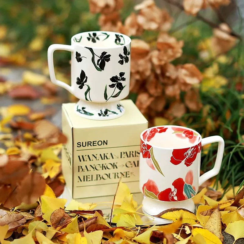 Ceramic Coffee Cup with Floral Design