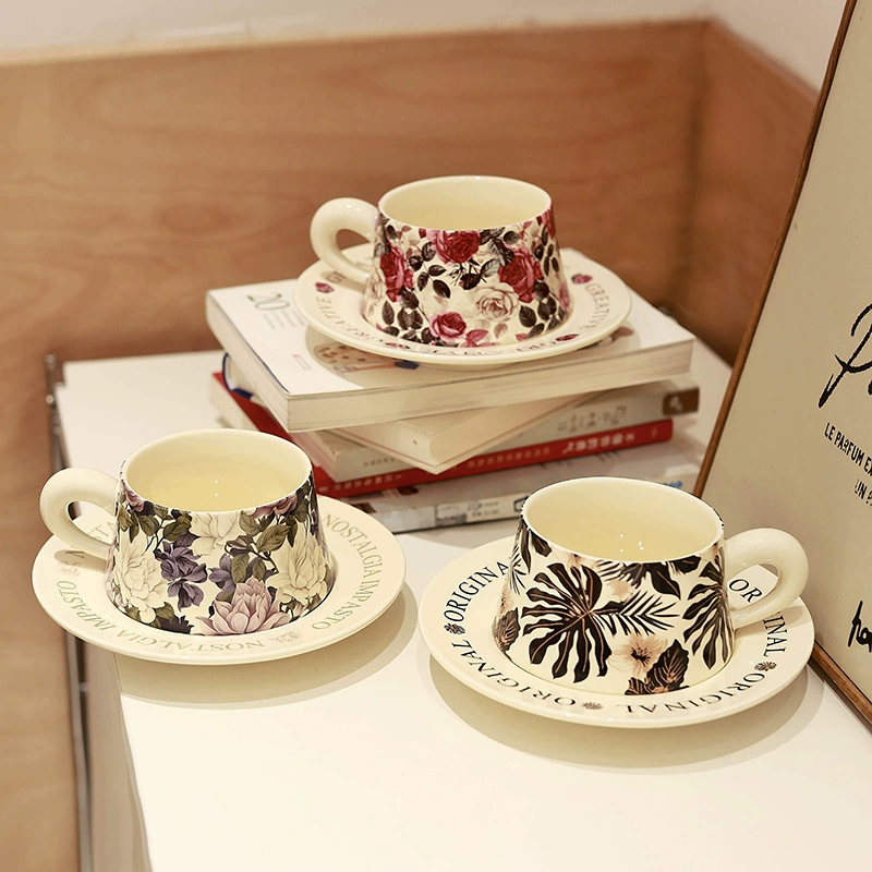 Ceramic Coffee Cup and Saucer Set with Floral Design tableware view 2