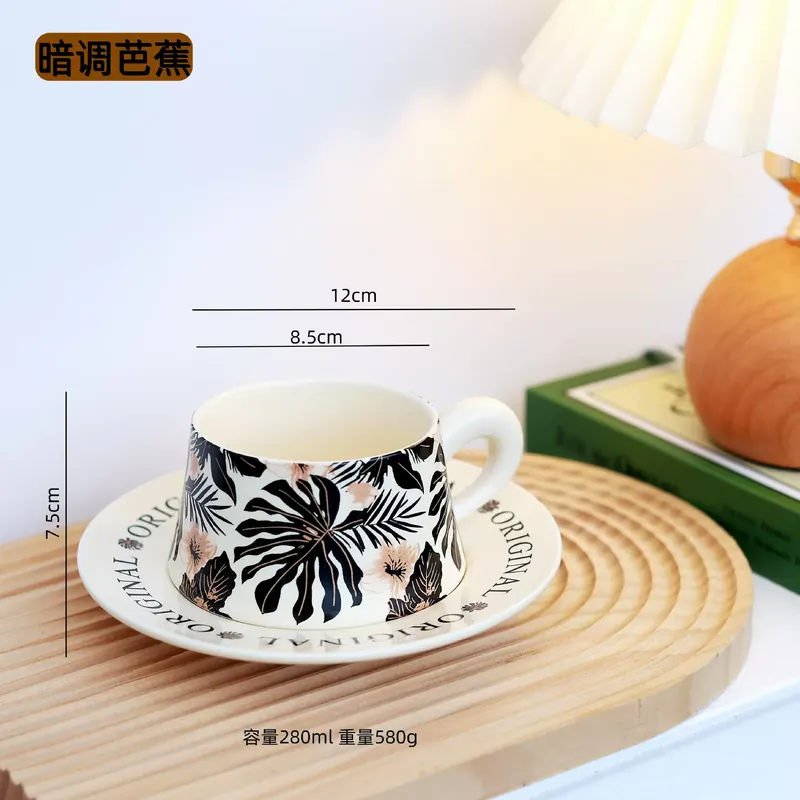 Ceramic Coffee Cup and Saucer Set with Floral Design tableware view 6