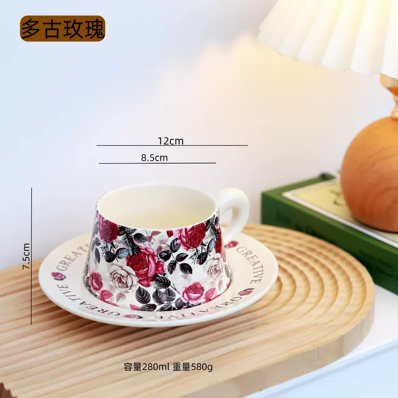 Ceramic Coffee Cup and Saucer Set with Floral Design tableware view 7