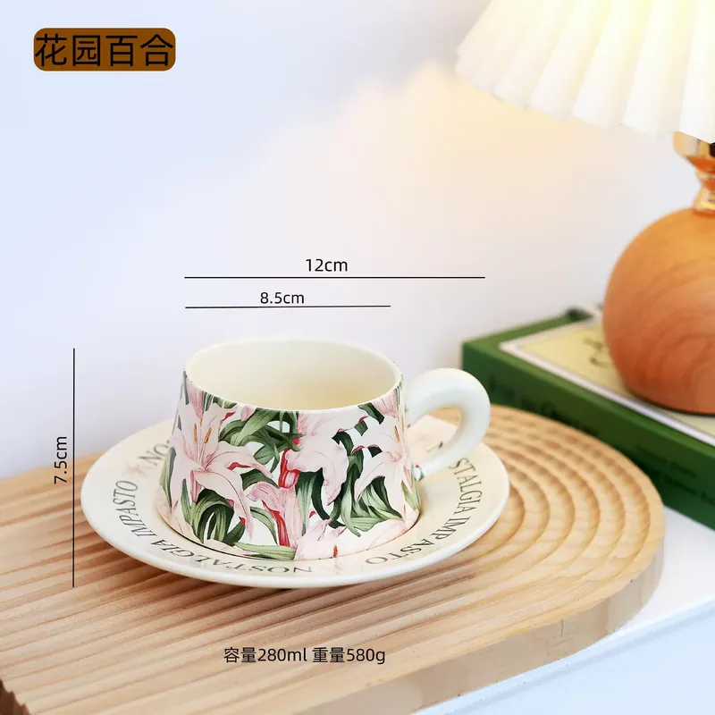 Ceramic Coffee Cup and Saucer Set with Floral Design tableware view 8