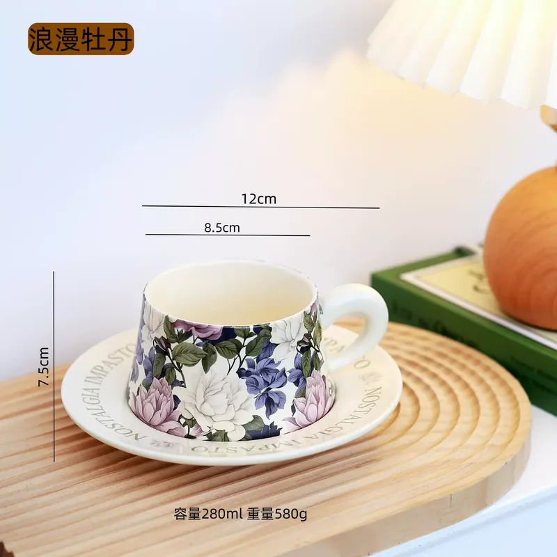 Ceramic Coffee Cup and Saucer Set with Floral Design tableware view 9