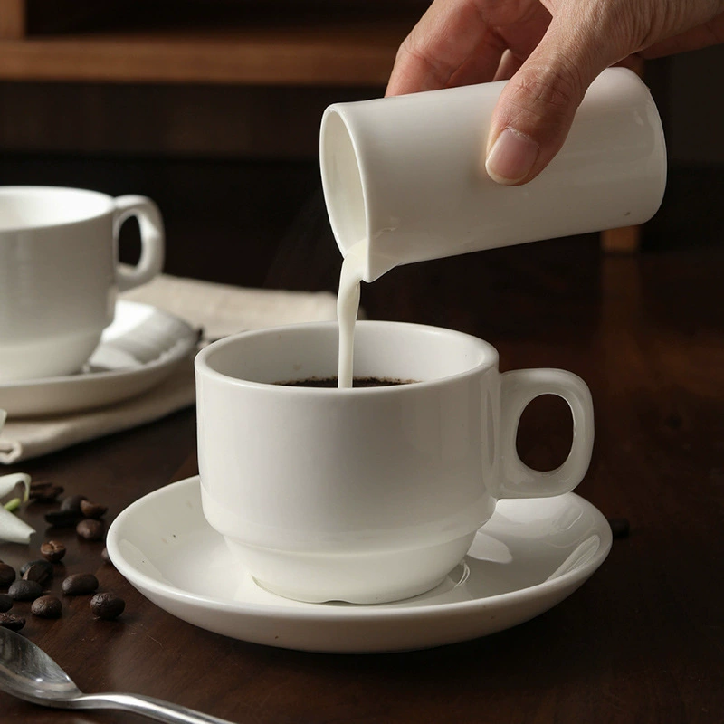 White Porcelain Latte Cup and Saucer Set tableware view 2