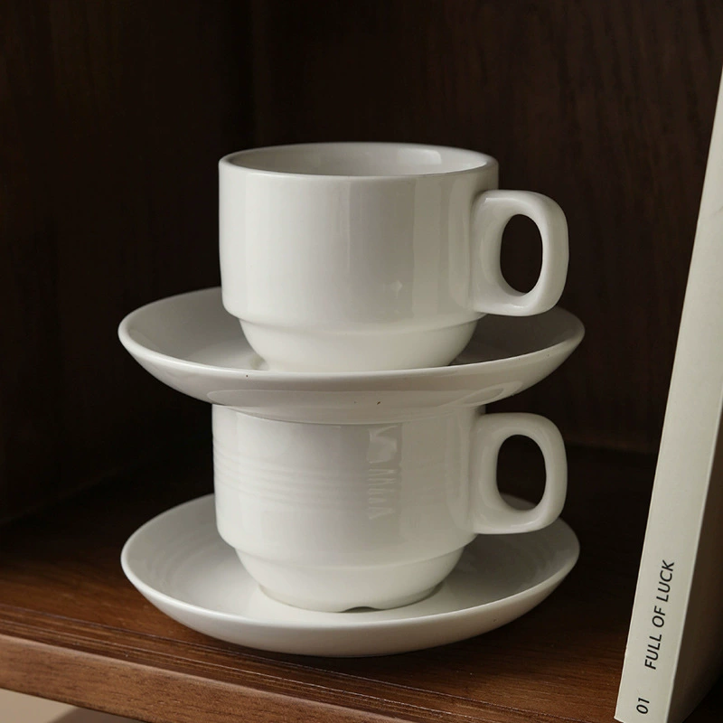 White Porcelain Latte Cup and Saucer Set tableware view 4
