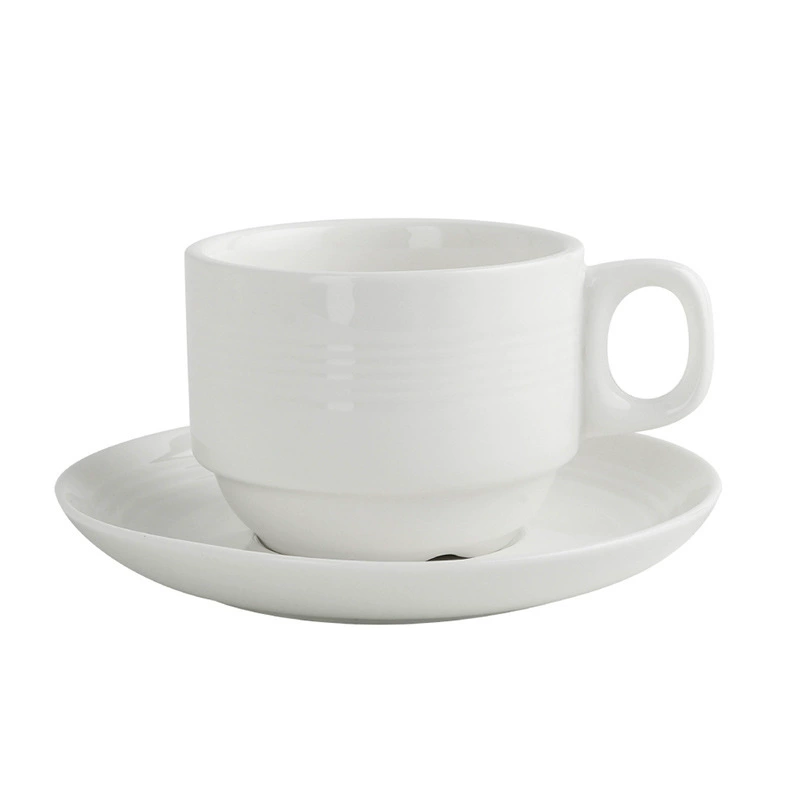 White Porcelain Latte Cup and Saucer Set tableware view 5