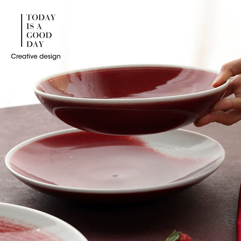 Red Vintage Glaze Porcelain Mixing Bowl